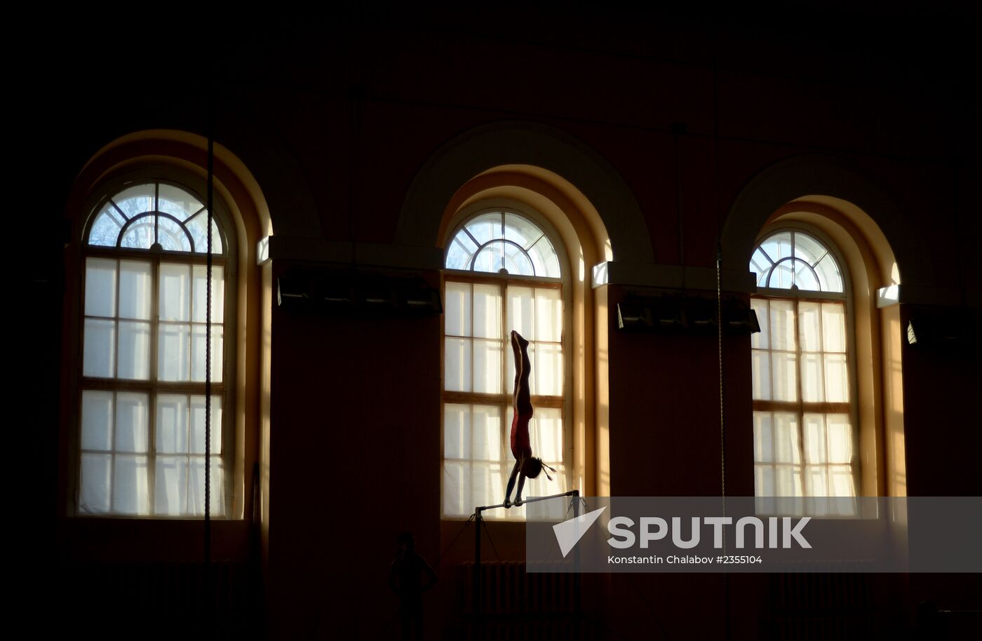 Gymnastics training session at Manege sports complex in Veliky Novgorod