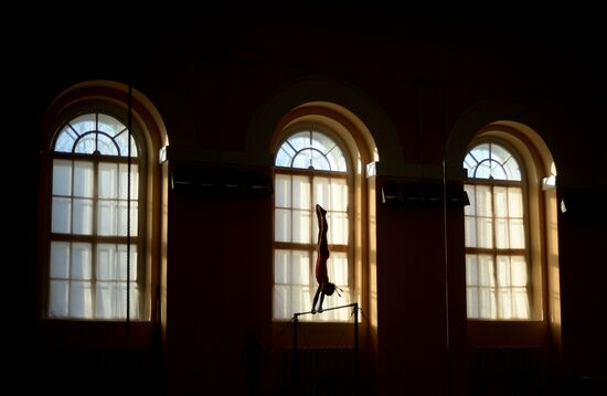 Gymnastics training session at Manege sports complex in Veliky Novgorod