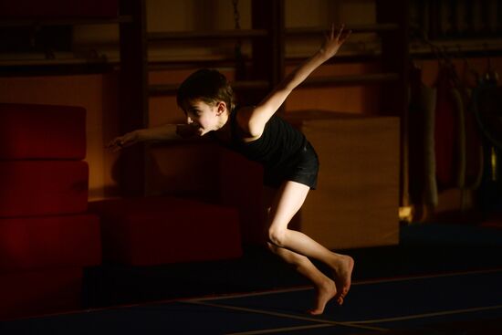 Gymnastics training session at Manege sports complex in Veliky Novgorod
