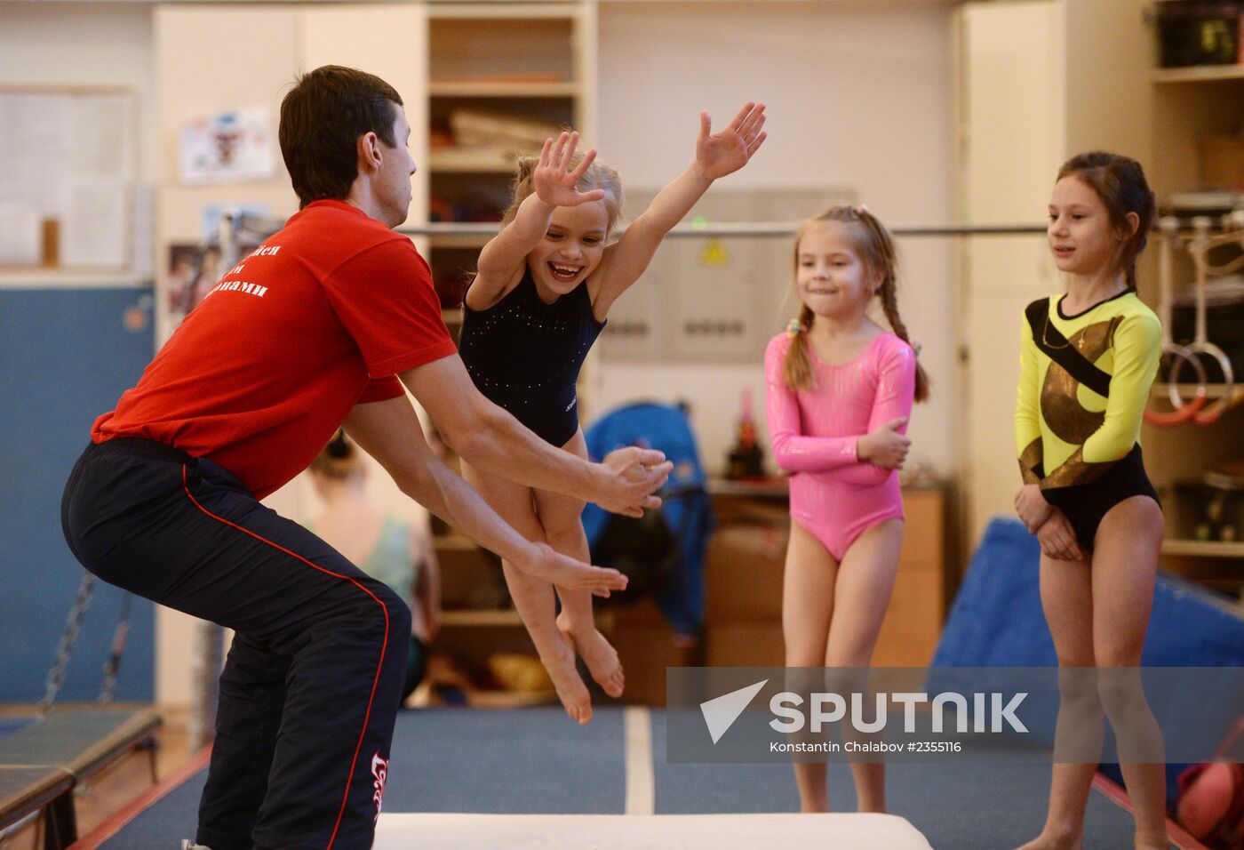 Gymnastics training session at Manege sports complex in Veliky Novgorod