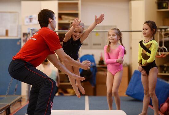 Gymnastics training session at Manege sports complex in Veliky Novgorod
