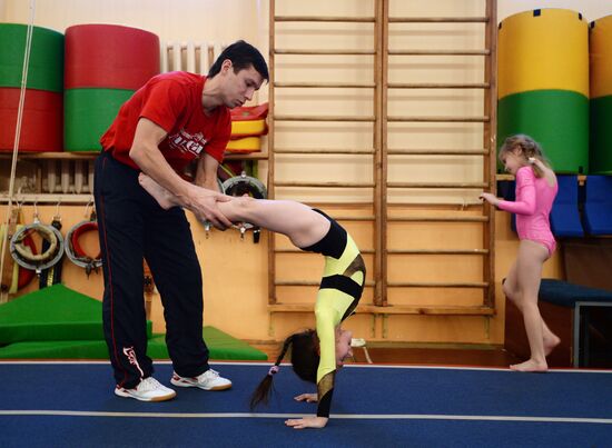 Gymnastics training session at Manege sports complex in Veliky Novgorod