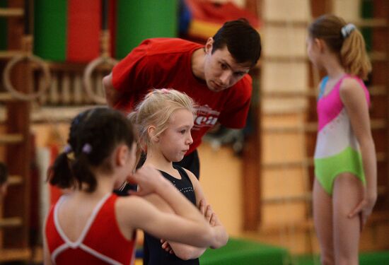 Gymnastics training session at Manege sports complex in Veliky Novgorod