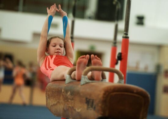 Gymnastics training session at Manege sports complex in Veliky Novgorod