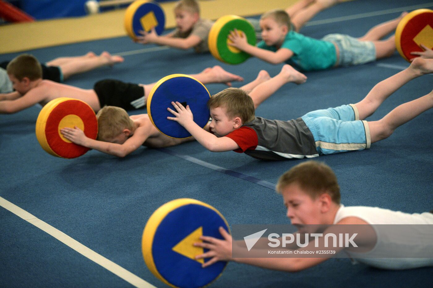 Gymnastics training session at Manege sports complex in Veliky Novgorod