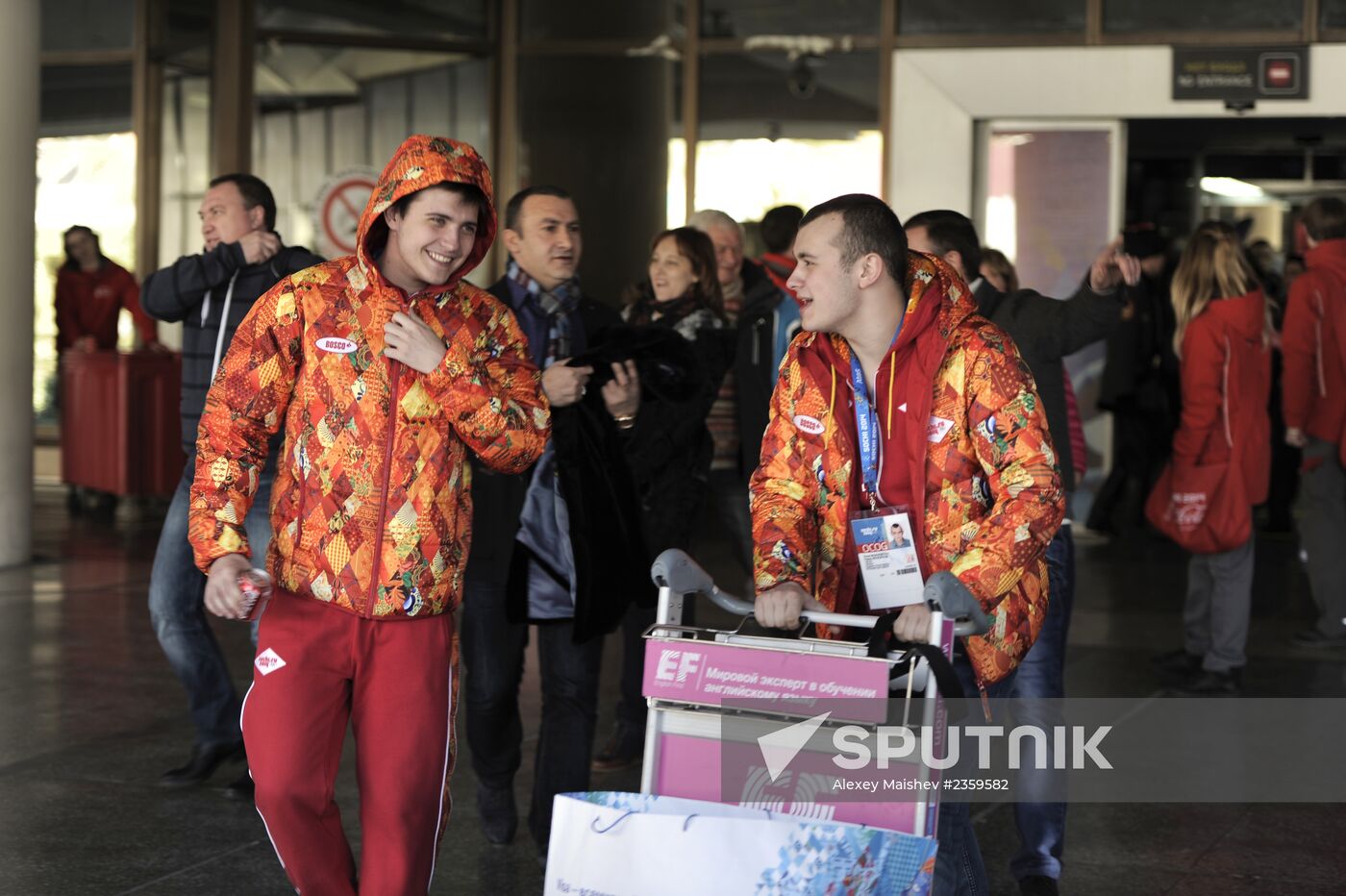 2014 Winter Olympics. Athletes and guests at Sochi airport
