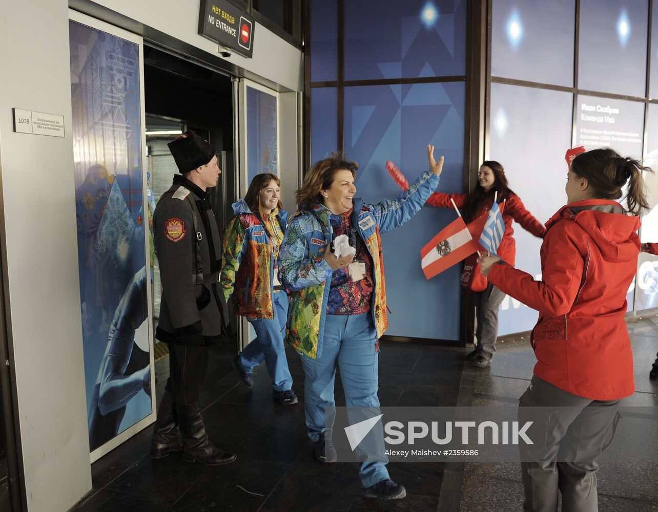 2014 Winter Olympics. Volunteers welcome guests at Sochi airport