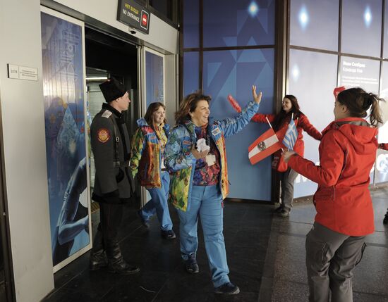 2014 Winter Olympics. Volunteers welcome guests at Sochi airport