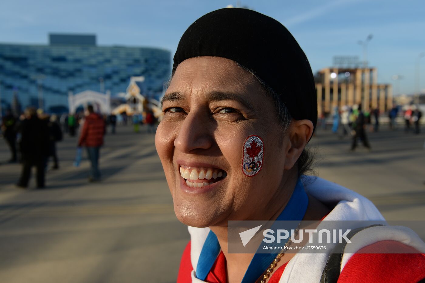Spectators arrive for the XXII Olympic Winter Games opening