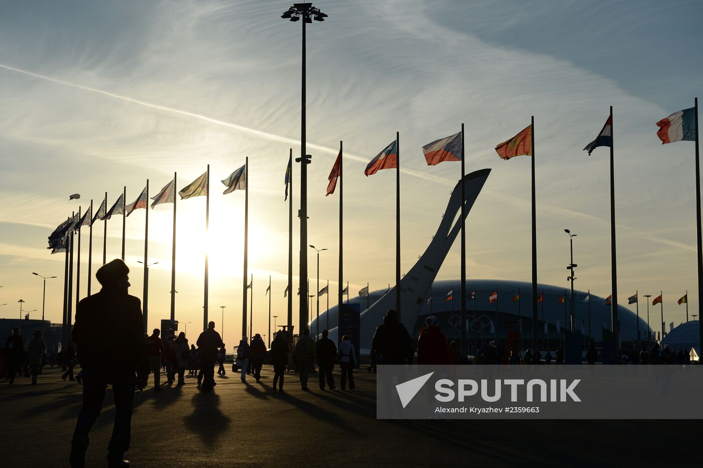 Spectators arrive for the XXII Olympic Winter Games opening