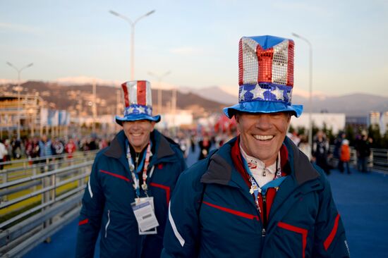Spectators arrive for the XXII Olympic Winter Games opening