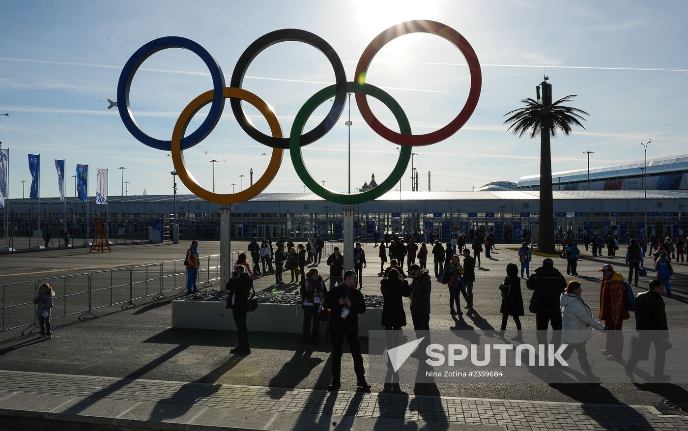 Spectators arrive for the XXII Olympic Winter Games opening