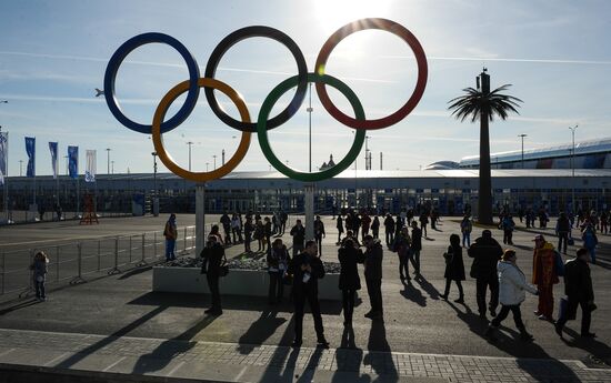Spectators arrive for the XXII Olympic Winter Games opening