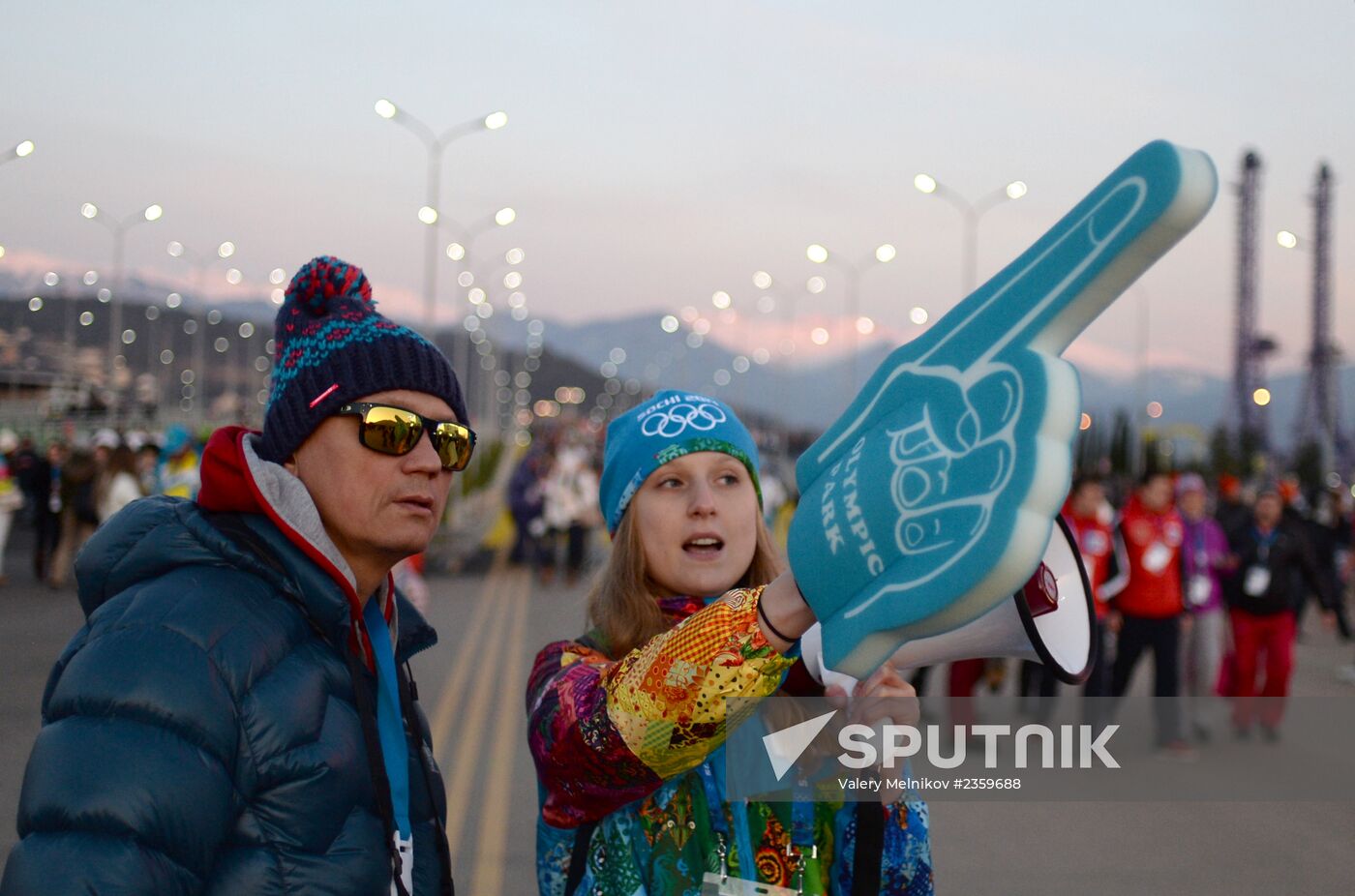 Spectators arrive for the XXII Olympic Winter Games opening