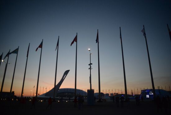 Spectators arrive for the XXII Olympic Winter Games opening