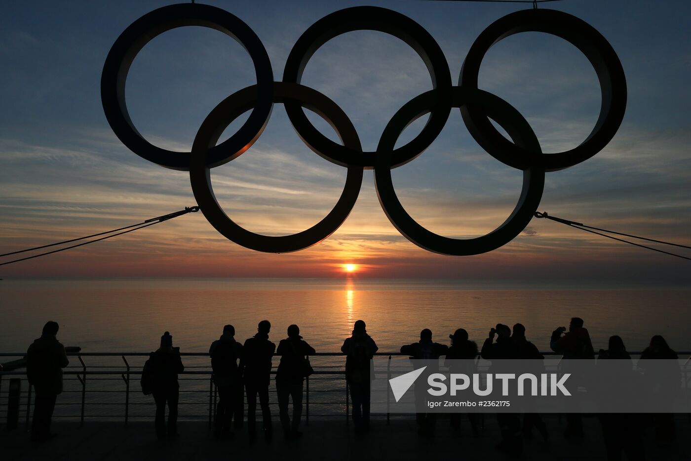 Olympic rings on waterfront in Adler district of Sochi
