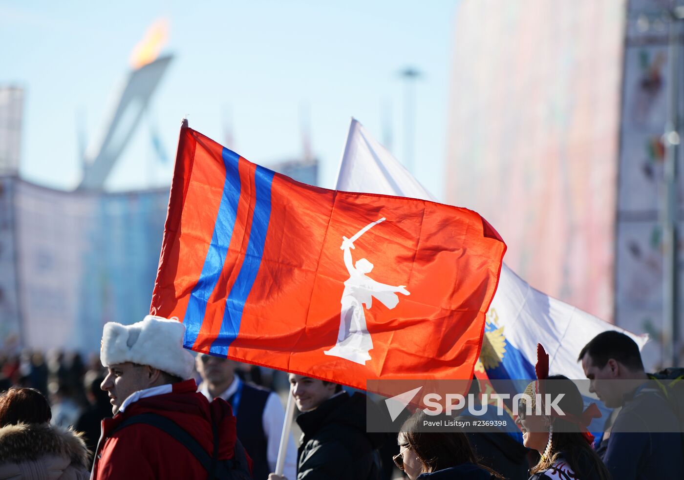 Russian sports fans in the Olympic Park in Sochi. Location: Russia, Krasnodar region, Sochi. Author: Pavel Lisitsyn/Sputnik. 2014 Winter Olympics. Life of Olympic Park