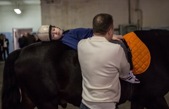 Princess Anne visits Hippotherapy course at Moscow race course