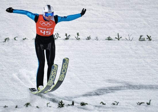 2014 Winter Olympics. Ski jumping. Men. Large hill. Trial jumps