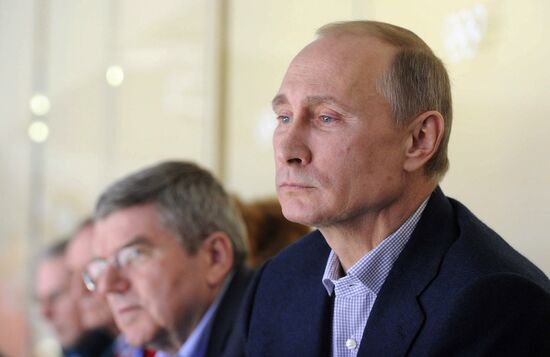 Vladimir Putin visits Russia-US ice hockey match