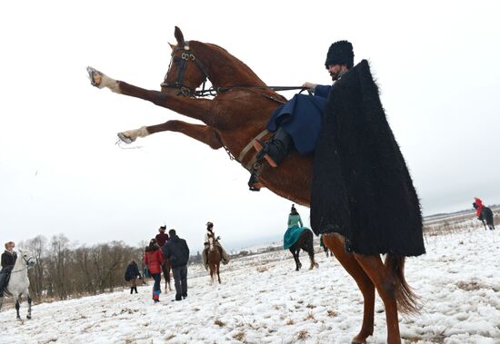Winter hunt on horseback outside Moscow