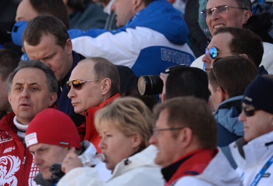 V.Putin and D.Medvedev attend Olympic cross-country skiing competition in Sochi