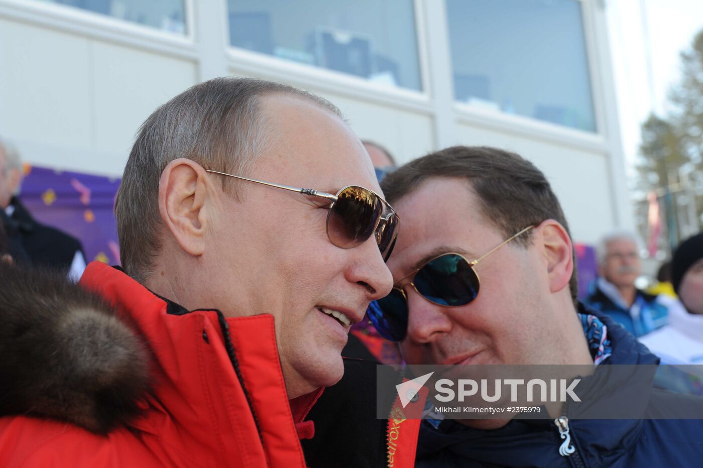 V.Putin and D.Medvedev attend Olympic cross-country skiing competition in Sochi