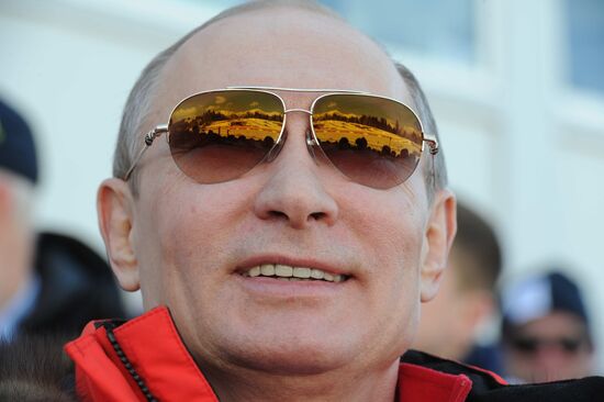 V.Putin and D.Medvedev attend Olympic cross-country skiing competition in Sochi