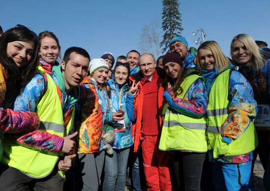 V.Putin and D.Medvedev attend Olympic cross-country skiing competition in Sochi