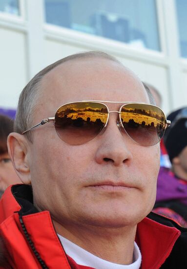 V.Putin and D.Medvedev attend Olympic cross-country skiing competition in Sochi