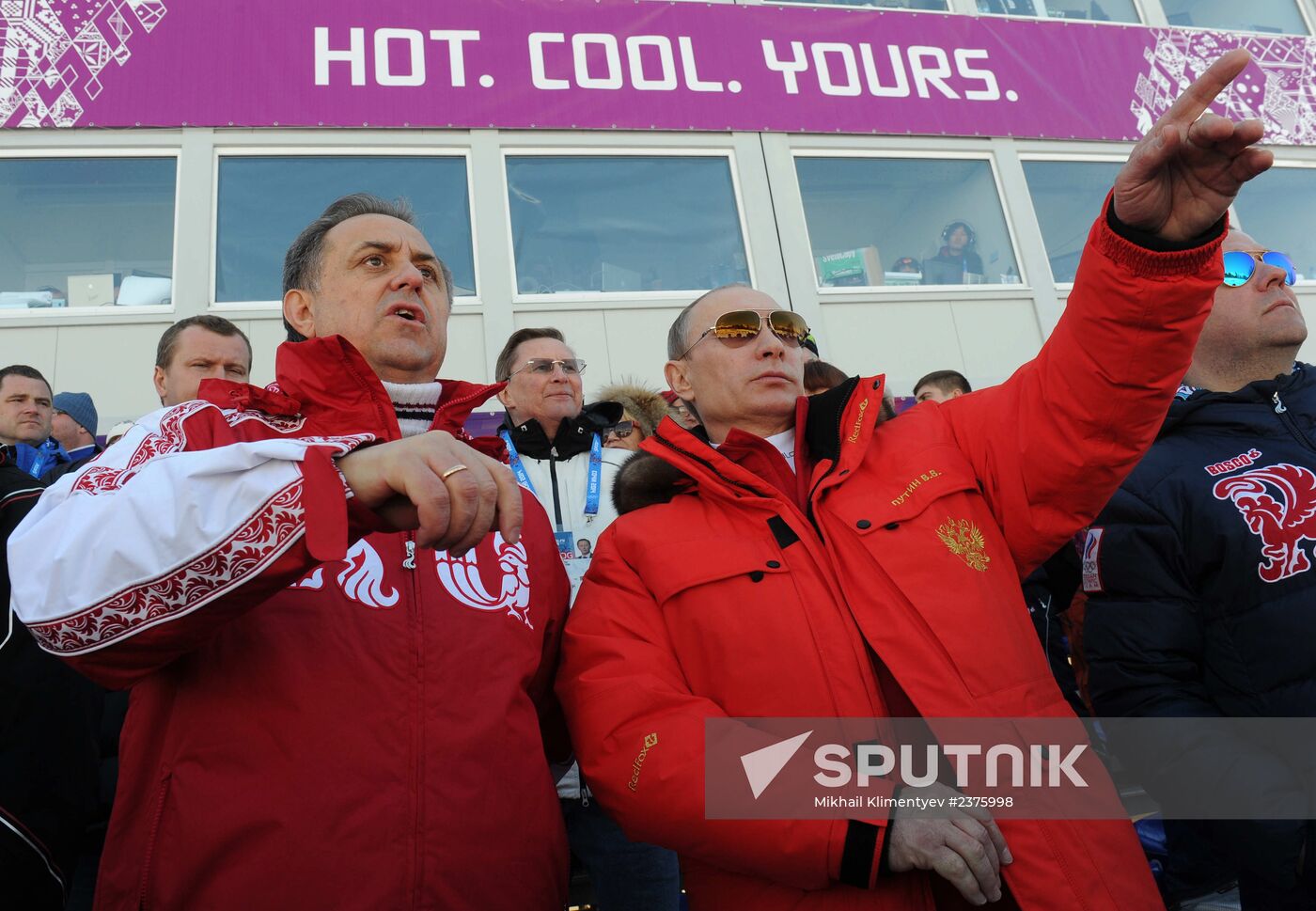 V.Putin and D.Medvedev attend Olympic cross-country skiing competition in Sochi
