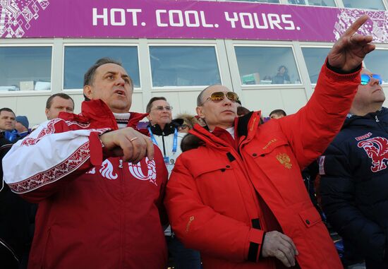 V.Putin and D.Medvedev attend Olympic cross-country skiing competition in Sochi