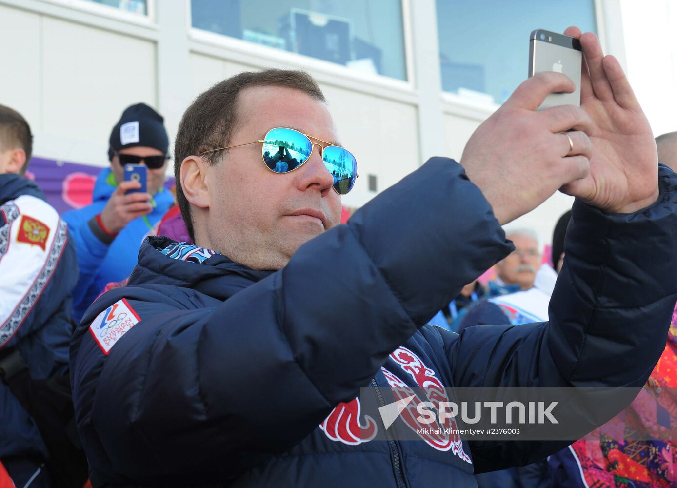 V.Putin and D.Medvedev attend Olympic cross-country skiing competition in Sochi