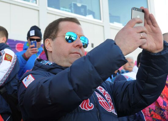 V.Putin and D.Medvedev attend Olympic cross-country skiing competition in Sochi