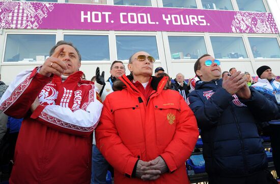 V.Putin and D.Medvedev attend Olympic cross-country skiing competition in Sochi