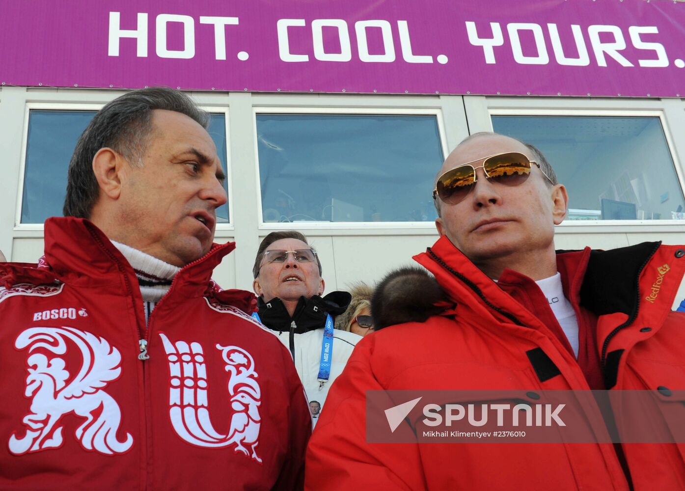V.Putin and D.Medvedev attend Olympic cross-country skiing competition in Sochi