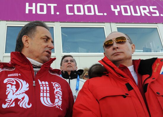 V.Putin and D.Medvedev attend Olympic cross-country skiing competition in Sochi