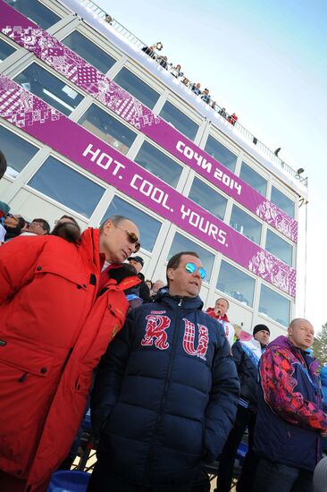 V.Putin and D.Medvedev attend Olympic cross-country skiing competition in Sochi