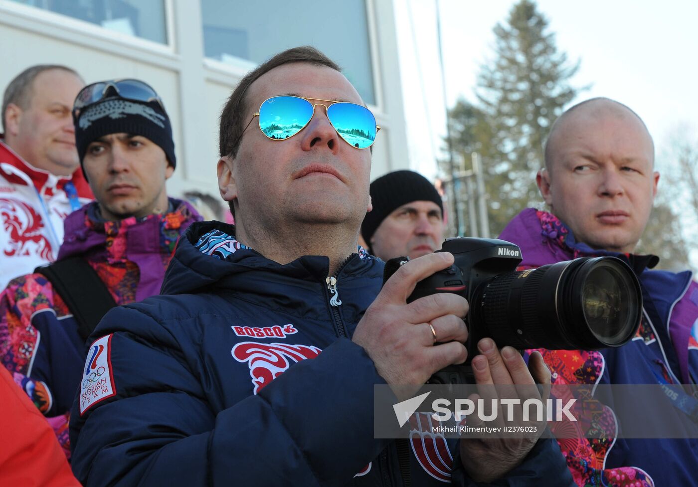 V.Putin and D.Medvedev attend Olympic cross-country skiing competition in Sochi