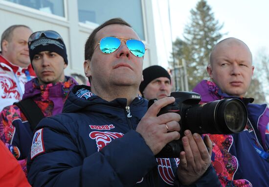 V.Putin and D.Medvedev attend Olympic cross-country skiing competition in Sochi