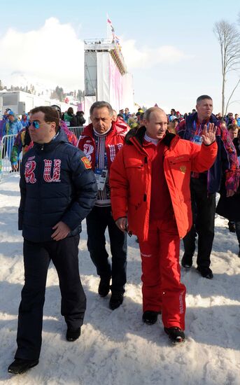 V.Putin and D.Medvedev attend Olympic cross-country skiing competition in Sochi