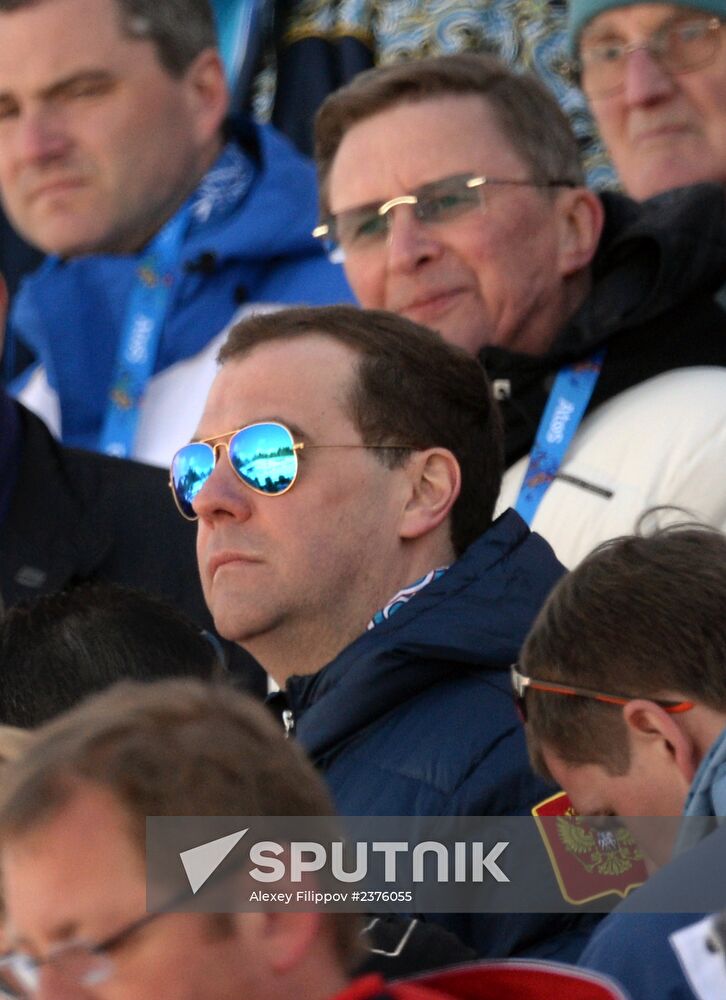 D.Medvedev attend Olympic cross-country skiing competition in Sochi
