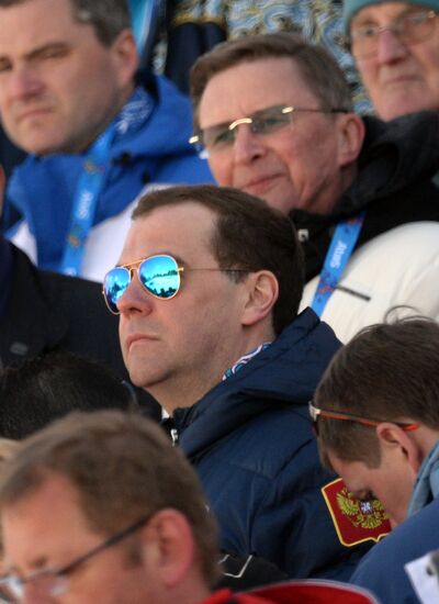 D.Medvedev attend Olympic cross-country skiing competition in Sochi