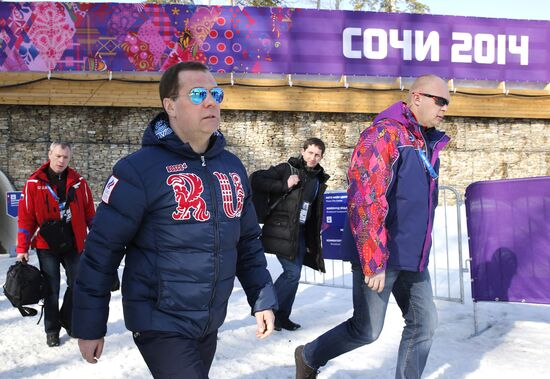V.Putin and D.Medvedev attend Olympic cross-country skiing competition in Sochi