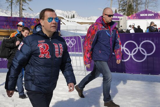 V.Putin and D.Medvedev attend Olympic cross-country skiing competition in Sochi