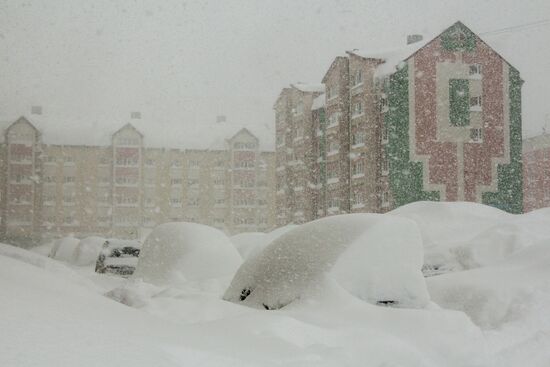 Severe snowstorm in Sakhalin