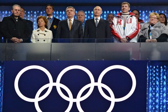 Vladimir Putin and Dmitry Medvedev attend closing ceremony of XXII Olympic Winter Games in Sochi