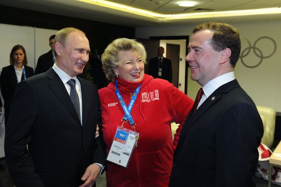 Vladimir Putin and Dmitry Medvedev at closing ceremony of XXII Olympic Winter Games in Sochi