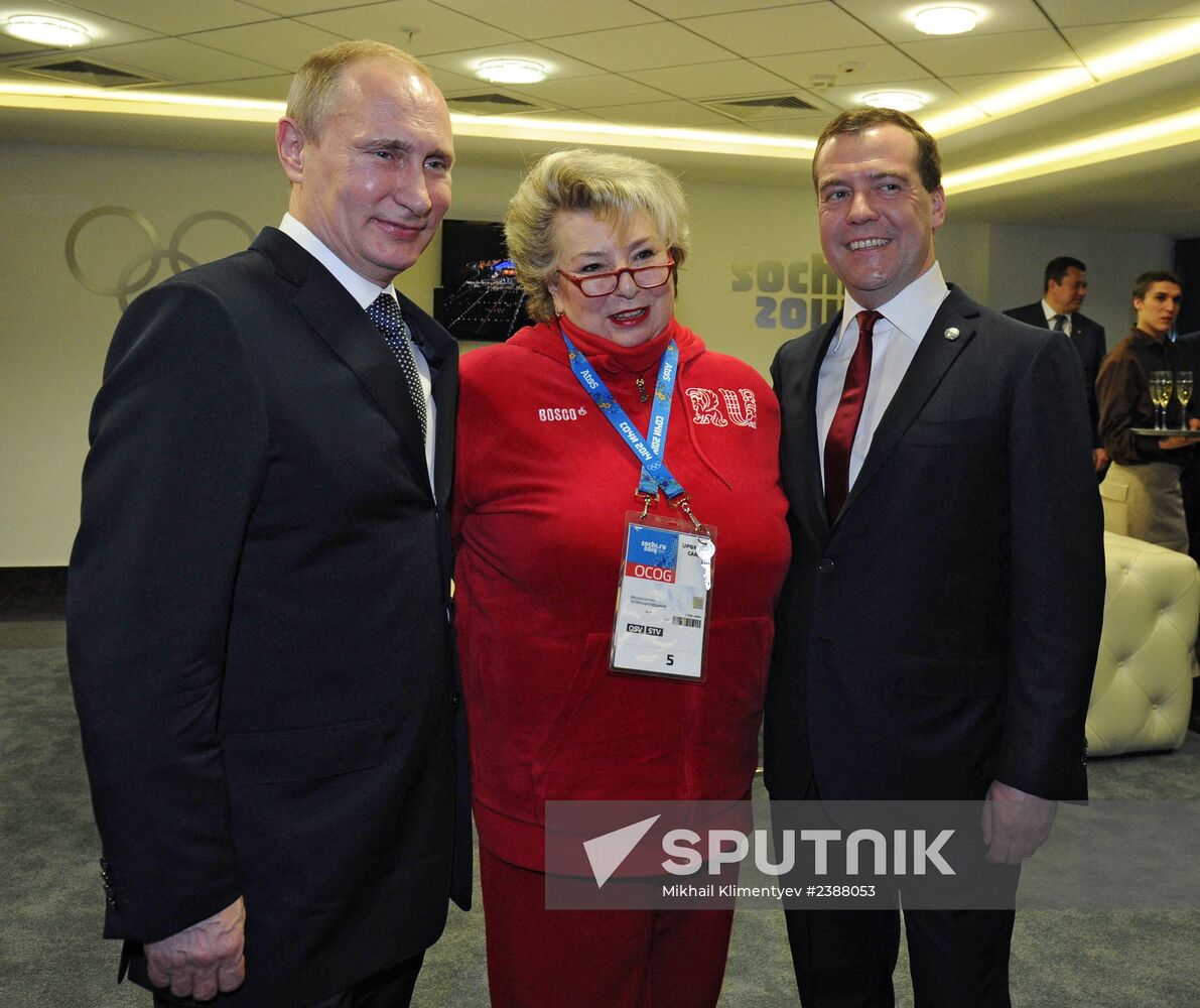 Vladimir Putin and Dmitry Medvedev at closing ceremony of XXII Olympic Winter Games in Sochi