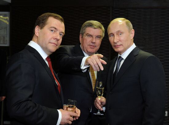 Vladimir Putin and Dmitry Medvedev attend closing ceremony of XXII Olympic Winter Games in Sochi